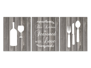 This Kitchen is Seasoned with Love Sign, Rustic Kitchen Print, Kitchen CANVAS, Rustic Home Decor, Fork Spoon Knife Kitchen Quote - HOME449