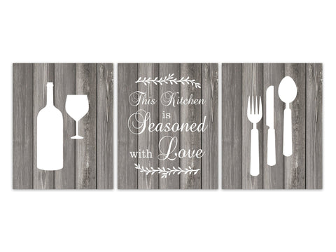 This Kitchen is Seasoned with Love Sign, Rustic Kitchen Print, Kitchen CANVAS, Rustic Home Decor, Fork Spoon Knife Kitchen Quote - HOME449