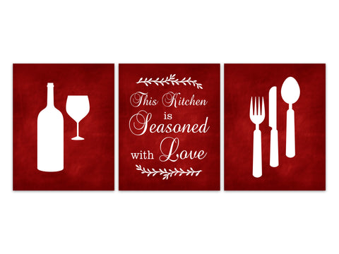 This Kitchen Is Seasoned With Love Kitchen Wall Art CANVAS, Red Kitchen Wall Art PRINTS, Christmas Kitchen Decor, Kitchen Quote - HOME453