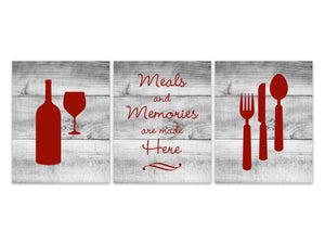 Farmhouse Kitchen Wall Art, Meals and Memories are Made Here Kitchen Quote Art, Dining Room Decor, Fork Spoon Knife, Wine Glass - HOME454