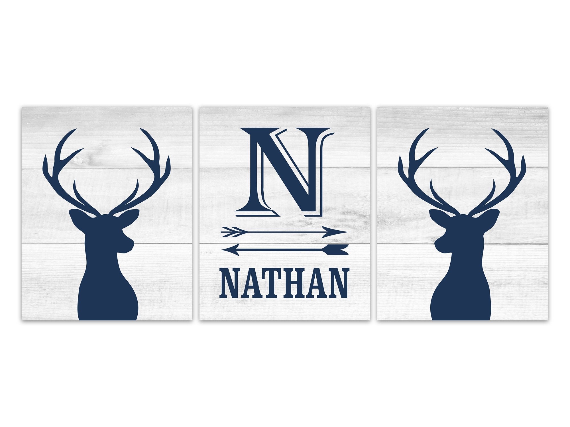 Boys Room Monogram Wall Art, Deer Nursery CANVAS, Playroom Decor, Blue Gray Nursery Art, Deer Antler Nursery, Rustic Nursery Decor - KIDS312