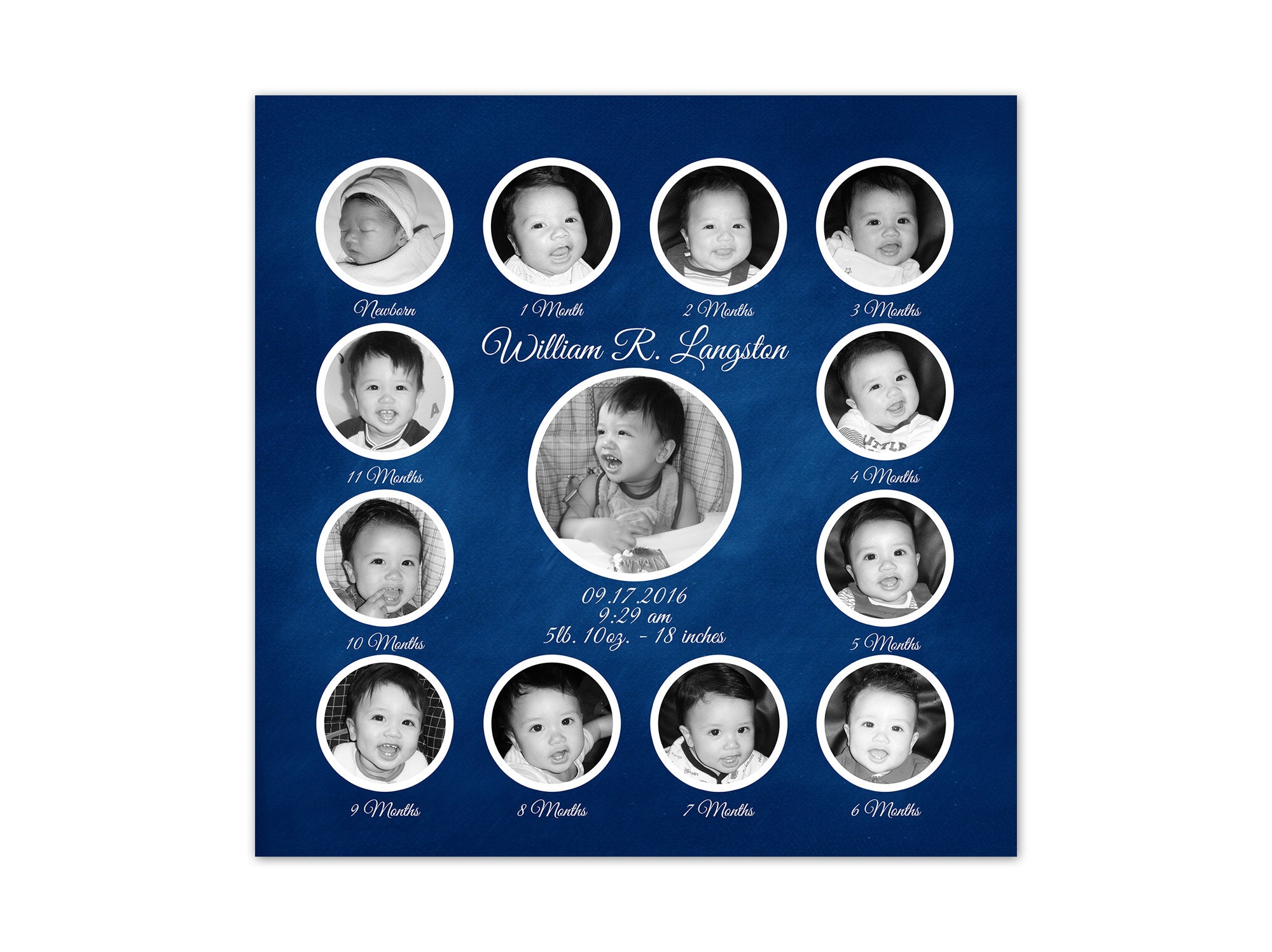 Baby's First Year Photo Collage, Personalized Baby Pictures, 1st Birthday Gift, Baby Keepsake, Baby Birth Stats Nursery CANVAS or PRINT- FR3