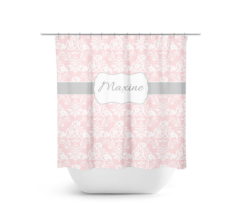 Personalized Pink Damask Fabric Shower Curtain - SHOWER53