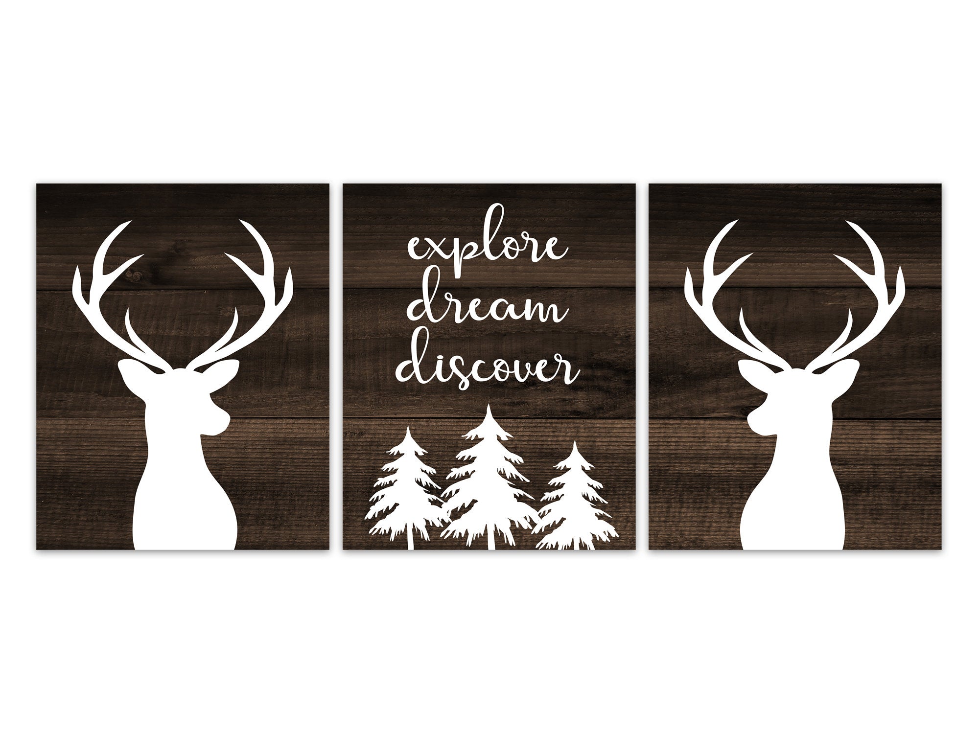 Explore Dream Discover Woodland Nursery Prints or CANVAS, Rustic Nursery Decor, Deer Antler Wall Art, Baby Boys Room, Playroom Art - KIDS314