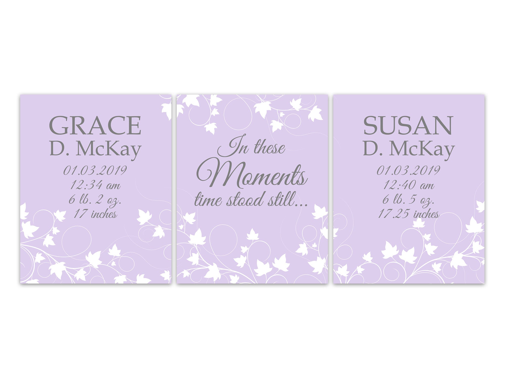 Personalized Sisters Birth Stats 3pc Wall Art - "In These Moments Time Stood Still" - KIDS321