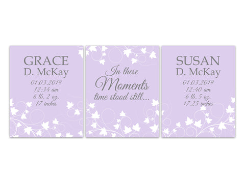 Personalized Sisters Birth Stats 3pc Wall Art - "In These Moments Time Stood Still" - KIDS321