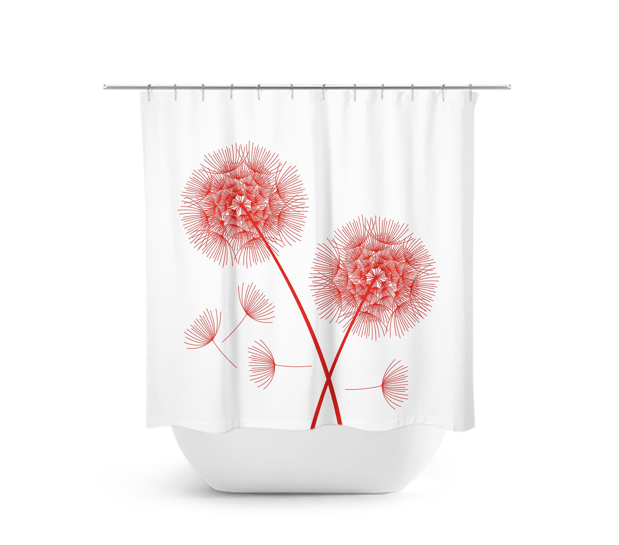 Classic White & Red Dandelion Fabric Shower Curtain - SHOWER55