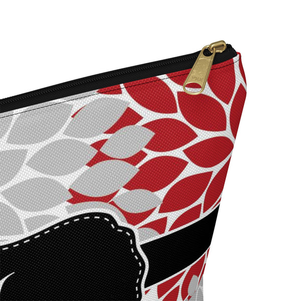 Personalized Makeup or Toiletry Bag - Red, Black & Gray Flower Burst - PH1