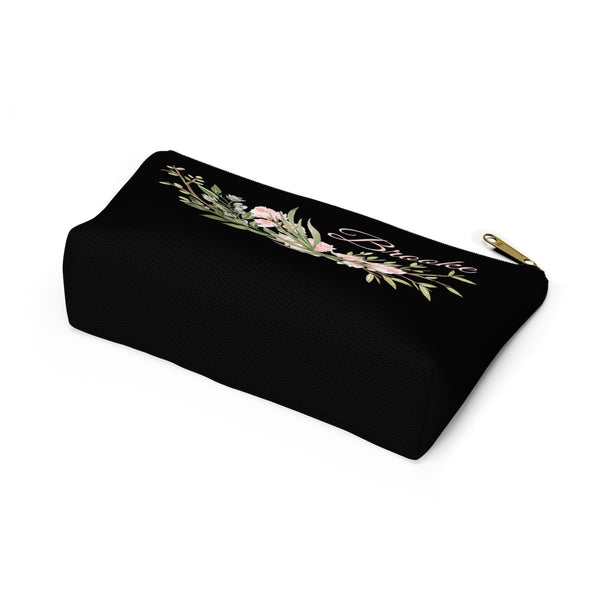 Personalized Makeup or Toiletry Bag - Black & Blush Pink Watercolor Flowers - PH7
