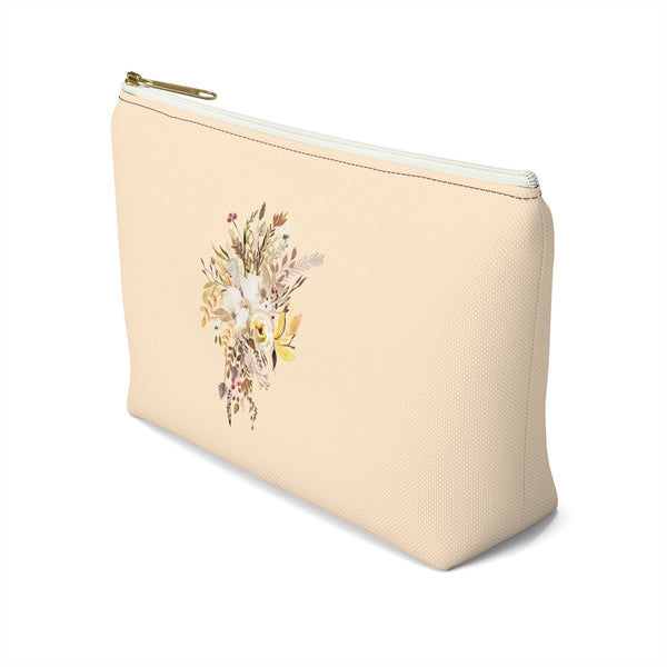 Personalized Makeup or Toiletry Bag - Beige & Brown Watercolor Flowers - PH8