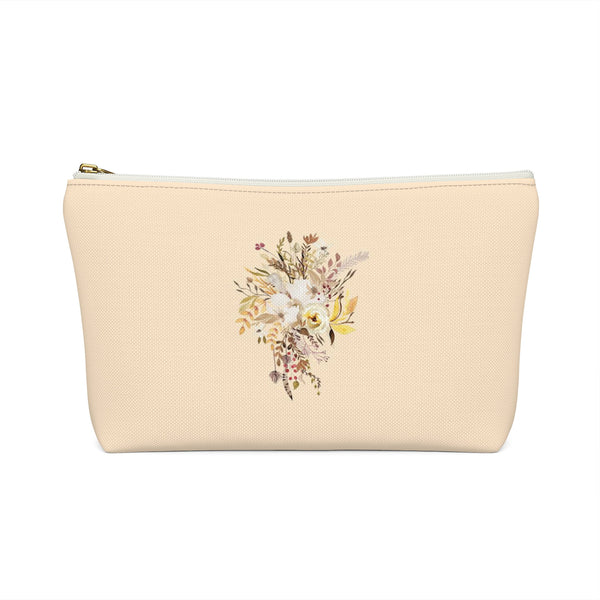Personalized Makeup or Toiletry Bag - Beige & Brown Watercolor Flowers - PH8
