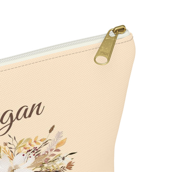 Personalized Makeup or Toiletry Bag - Beige & Brown Watercolor Flowers - PH8