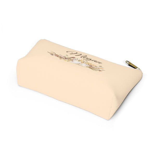 Personalized Makeup or Toiletry Bag - Beige & Brown Watercolor Flowers - PH8