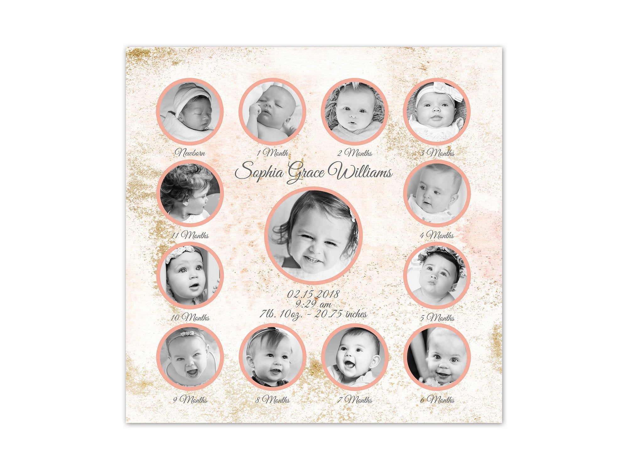 Coral Nursery Decor, Birth Stats Wall Art, My 1st Year Pictures, 1st Birthday Gift, Baby Keepsake, Grandparents Gift, Girl's Room Art - FR20