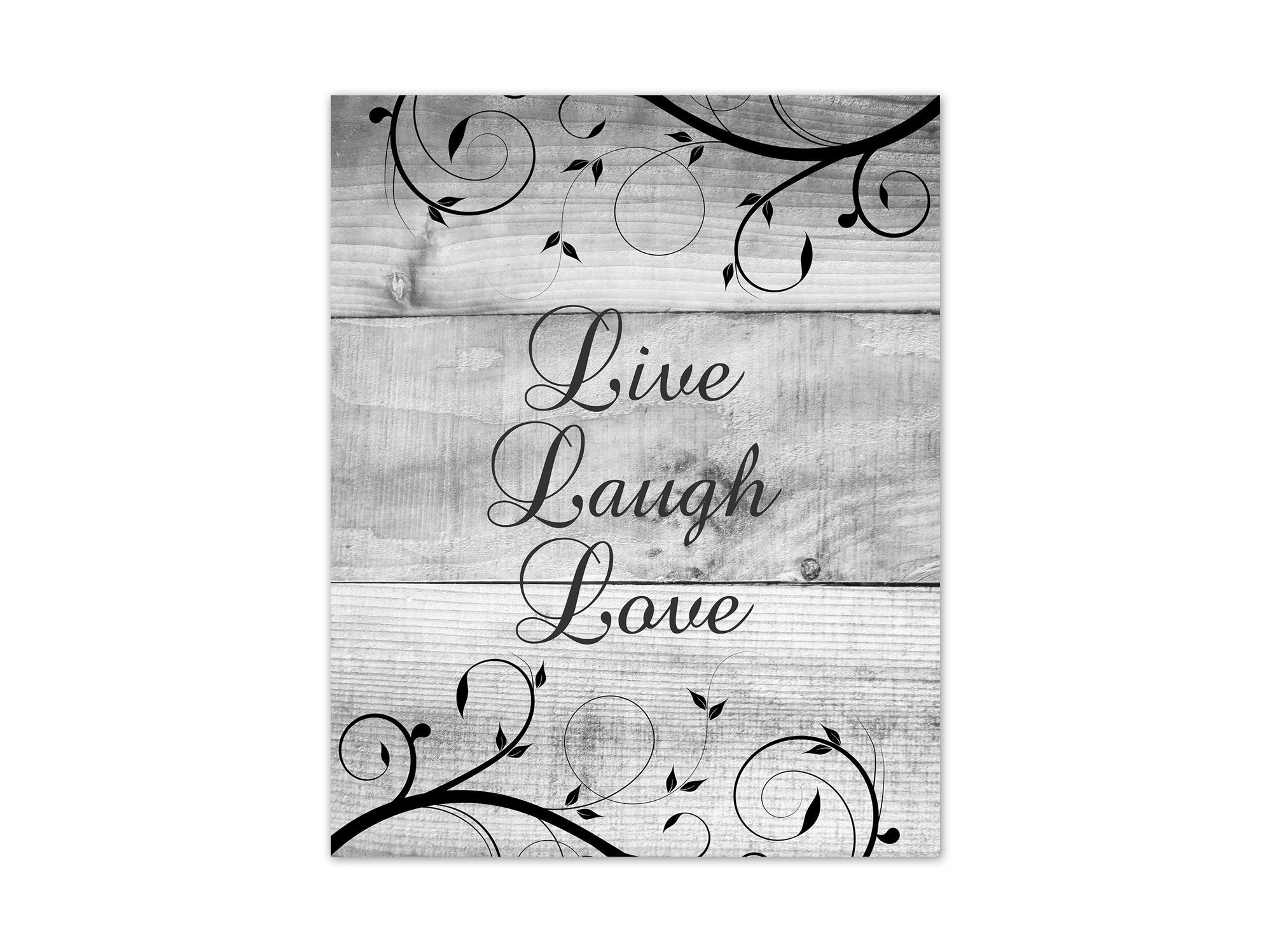 Black & Gray Farmhouse Décor Scroll Wall Art - "Live Laugh Love" - HOME467