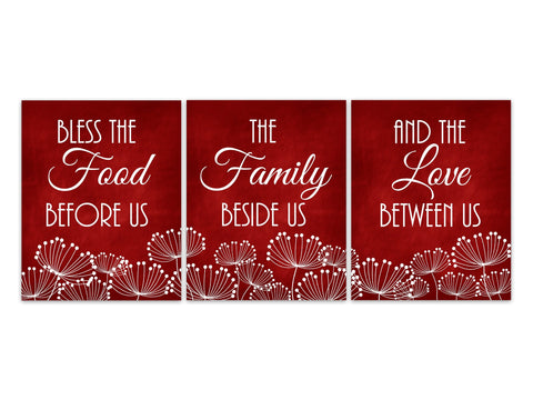 Red Kitchen CANVAS or PRINTS, Bless The Food Signs, Kitchen Quote Art, Dandelion Kitchen Decor, Dining Room Pictures, New Home Gift -HOME514