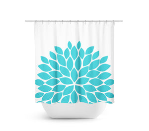 Classic White & Aqua Flower Fabric Shower Curtain - SHOWER44