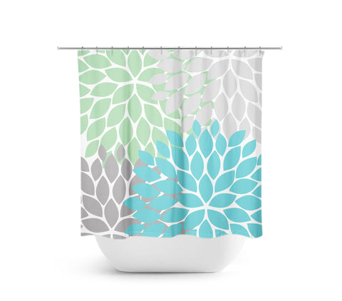 Sea Glass Blue & Green Flower Burst Fabric Shower Curtain - SHOWER47