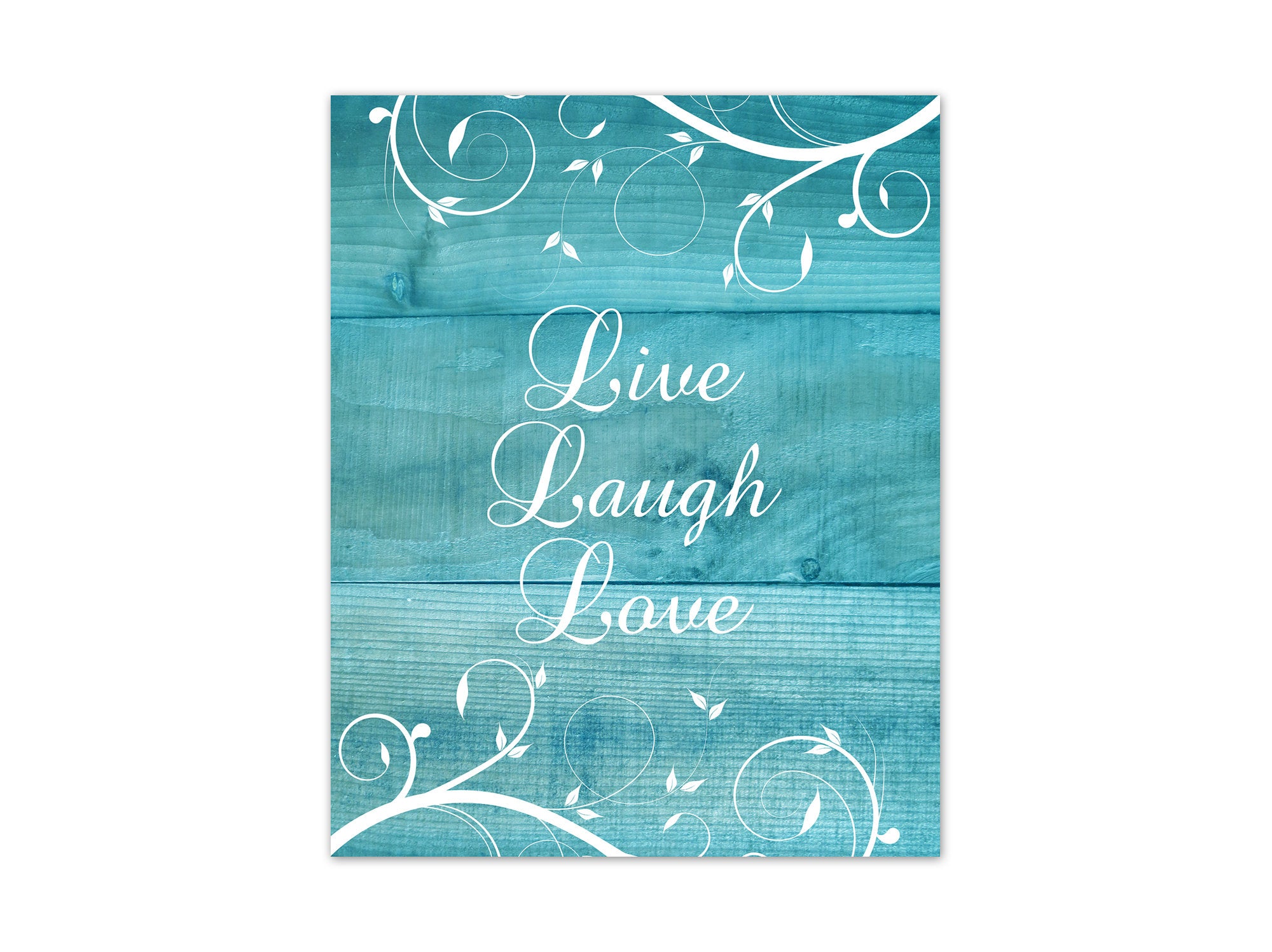 Aqua & White Farmhouse Décor Scroll Wall Art - "Live Laugh Love" - HOME471