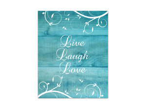Aqua & White Farmhouse Décor Scroll Wall Art - "Live Laugh Love" - HOME471