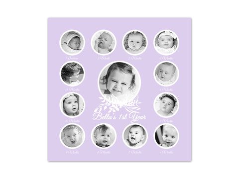 Baby Girl Room Purple Nursery, Baby's 1st Year Photo Collage, First Birthday Gift, Baby Keepsake, Lavender Nursery CANVAS or PRINT - FR17