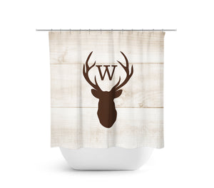Rustic Tan & Brown Monogram Deer Antler Fabric Shower Curtain - SHOWER48