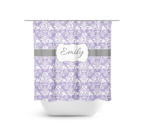 Personalized Lilac Damask Fabric Shower Curtain - SHOWER52