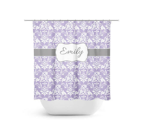 Personalized Lilac Damask Fabric Shower Curtain - SHOWER52