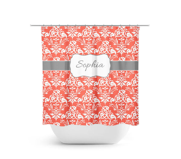 Personalized Coral Damask Shower Curtain - SHOWER57