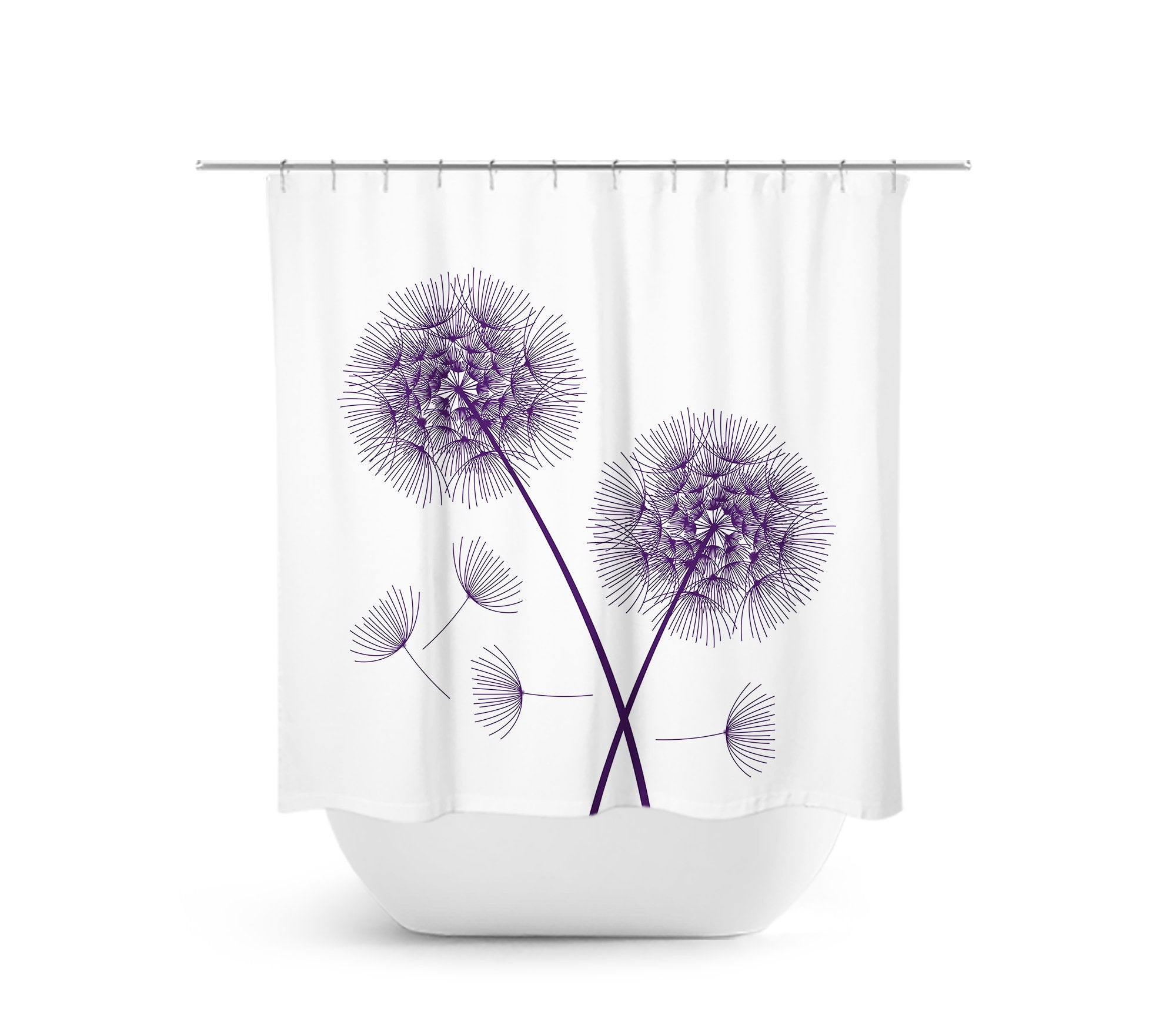 Minimalist White & Purple Dandelion Fabric Shower Curtain - SHOWER56