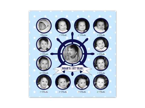 Baby Boy Nautical Nursery CANVAS, Baby Keepsake, First Birthday Gift, Baby's First Year Photo Collage, Nautical Playroom Wall Decor - FR5