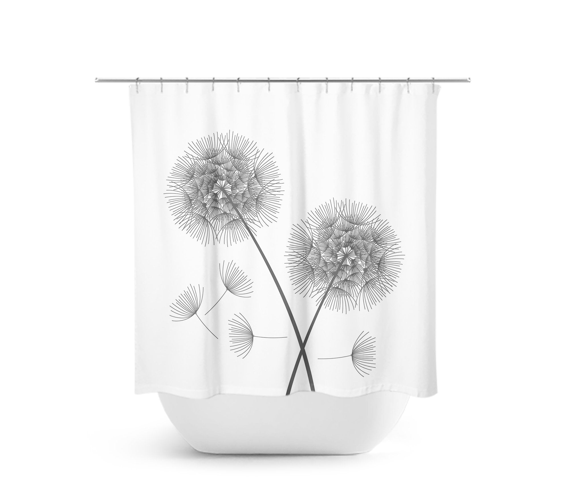 Minimalist White & Gray Dandelion Fabric Shower Curtain - SHOWER54
