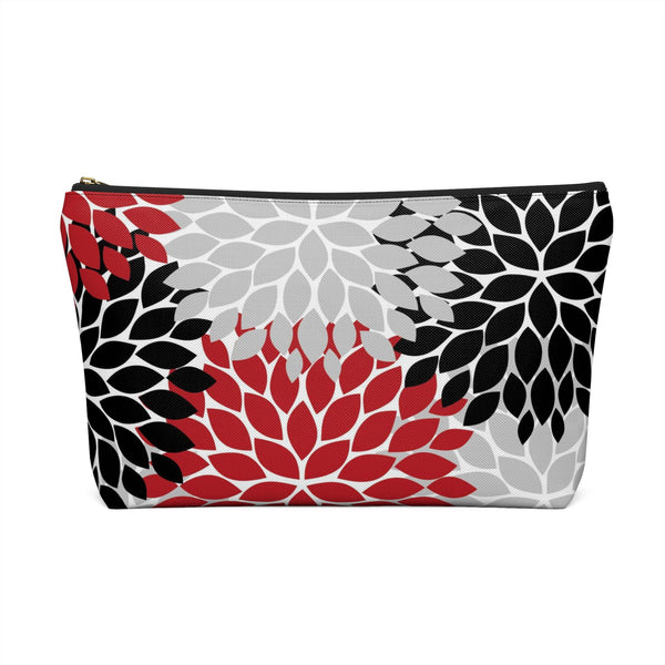 Personalized Makeup or Toiletry Bag - Red, Black & Gray Flower Burst - PH1