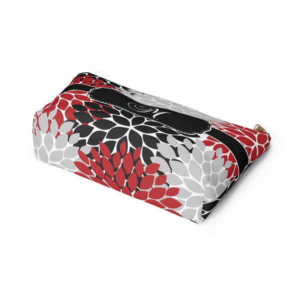 Personalized Makeup or Toiletry Bag - Red, Black & Gray Flower Burst - PH1