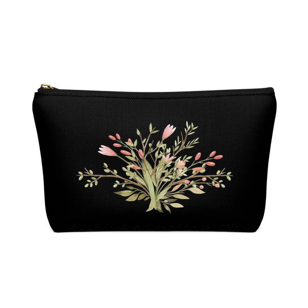 Personalized Makeup or Toiletry Bag - Black & Blush Pink Watercolor Flowers - PH7