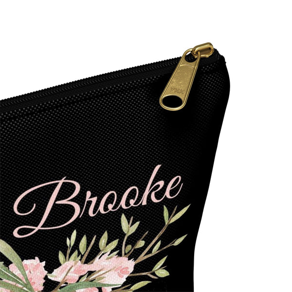 Personalized Makeup or Toiletry Bag - Black & Blush Pink Watercolor Flowers - PH7
