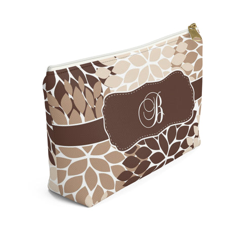 Personalized Makeup or Toiletry Bag - Brown & Tan Flower Burst - PH14