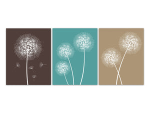 Home Decor CANVAS Wall Art, Brown Dandelion Art, Photo Prints, Bathroom Wall Decor, Teal Bedroom Decor, Dandelion Nursery Wall Art - HOME478