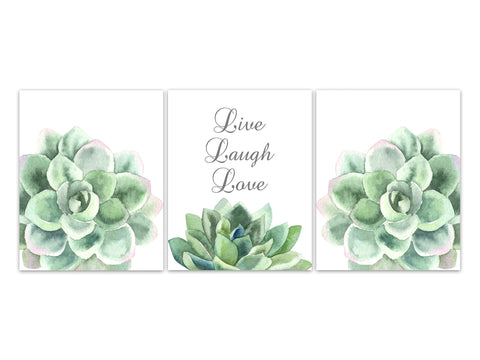 Live Laugh Love, Green Succulent Art, Green Home Decor, Bathroom Wall Decor, Bedroom Wall Art, Nursery Wall Art, Wall Hangings - HOME476