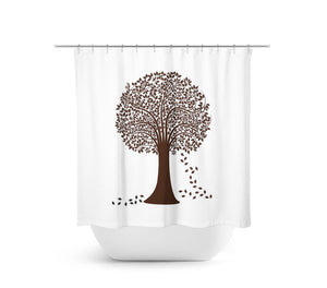 Classic White & Brown Tree Fabric Shower Curtain - SHOWER62