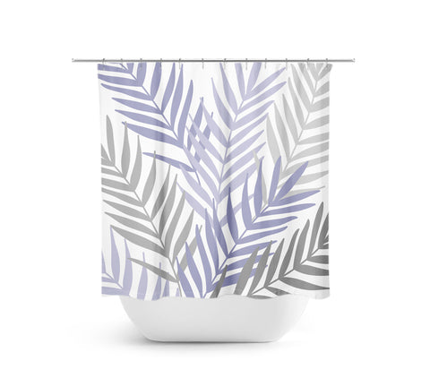 Purple & Gray Tropical Palm Tree Leaves Fabric Shower Curtain - SHOWER66