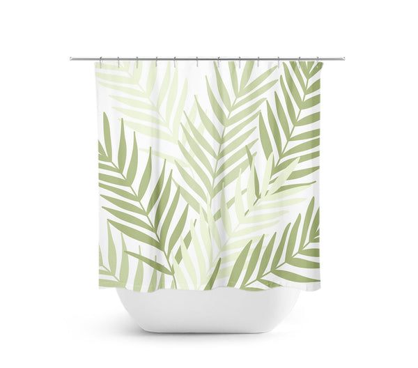Sage Green Tropical Palm Tree Leaves Fabric Shower Curtain - SHOWER67
