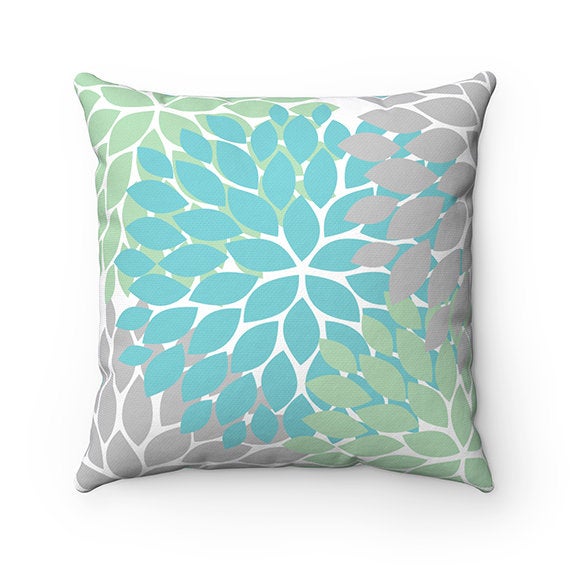 Sea Glass Pillow Cover, Flower Burst Pillow Cover, Blue Green Throw Pillow, Accent Pillow, Tropical Decor, Floral Pillow Insert - PIL108