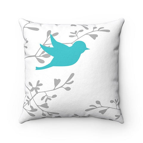 Aqua Throw Pillow Cover, Love Birds Pillow Cover, Birds and Branches Accent Pillow, Aqua Gray Bedroom Decor, Modern Home Decor - PIL107