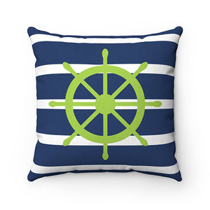 Blue Green Nautical Nursery Throw Pillow Cover, Rocking Chair Pillow, Blue Stripe Accent Pillow, Green Anchor Pillow, Ship Wheel Art -PIL104