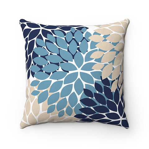 Blue Tan Pillow Cover, Flower Burst Pillow Cover, Blue Throw Pillow Cover, Accent Pillow, Modern Home Decor, Floral Pillow - PIL100