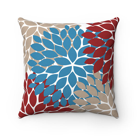 Red Blue Tan Pillow Covers, Flower Burst Pillow Cover, Throw Pillow Cover, Accent Pillow, Modern Home Decor, Nursery Pillow - PIL93