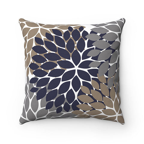 Navy Blue, Brown & Gray Flower Burst Decorative Throw Pillow - PIL92