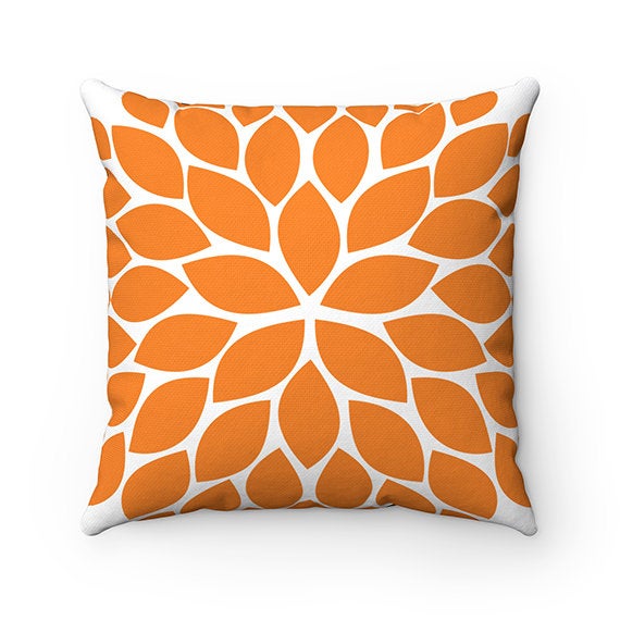 Floral Throw Pillow Cover, Orange and Brown Accent Pillow, Brown Orange Flower Pillow Cover, Couch Cushion, Brown Bedroom Decor - PIL86
