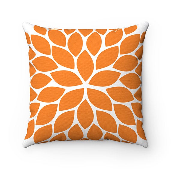 Floral Throw Pillow Cover, Orange and Brown Accent Pillow, Brown Orange Flower Pillow Cover, Couch Cushion, Brown Bedroom Decor - PIL86